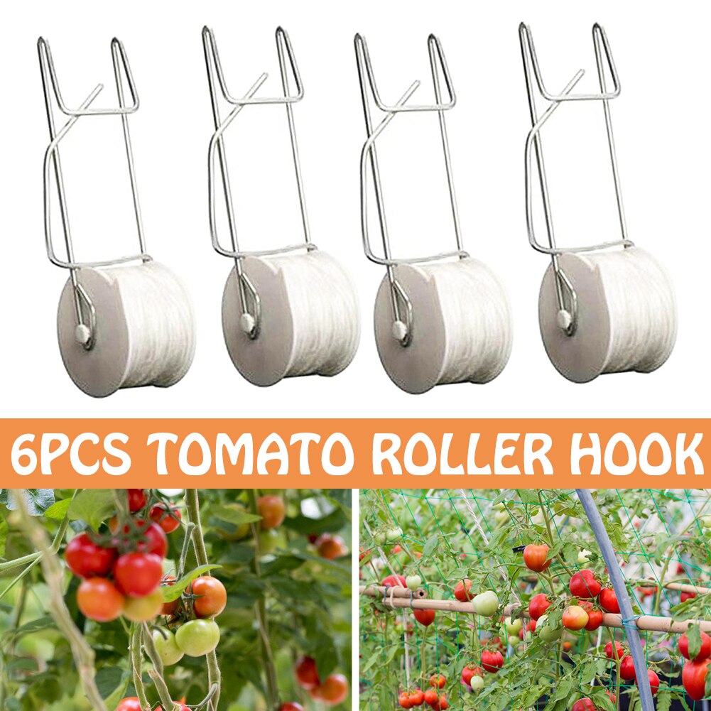 Ganchos de soporte para tomate, rodillo de enrejado con hilo de 15M para invernadero, herramienta de jardinería, DRSA889, 6 uds.