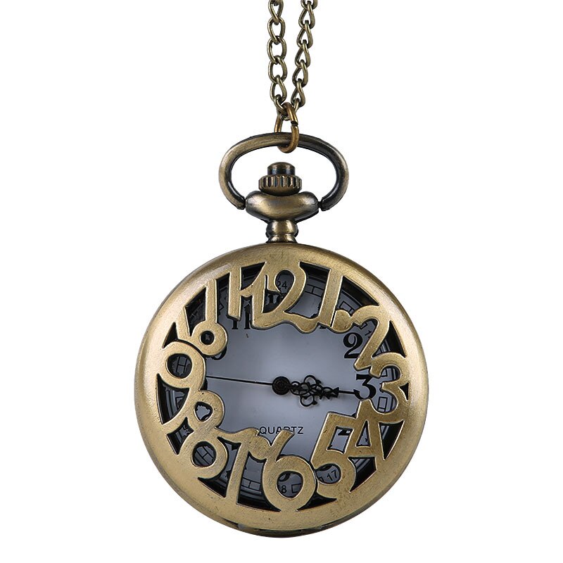 Vintage Brons Hunkerde met Grote Arabische NumeralsDesign Quartz Zakhorloge met Ketting Ketting: Default Title