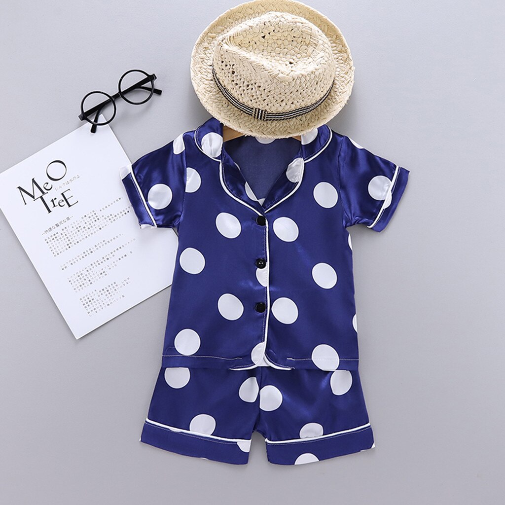 Zomer Peuter Baby Jongen Meisje Kleding Korte Mouw Dot Print Cartoon Tops + Shorts Pyjama Nachtkleding Outfits Set Kinderkleding
