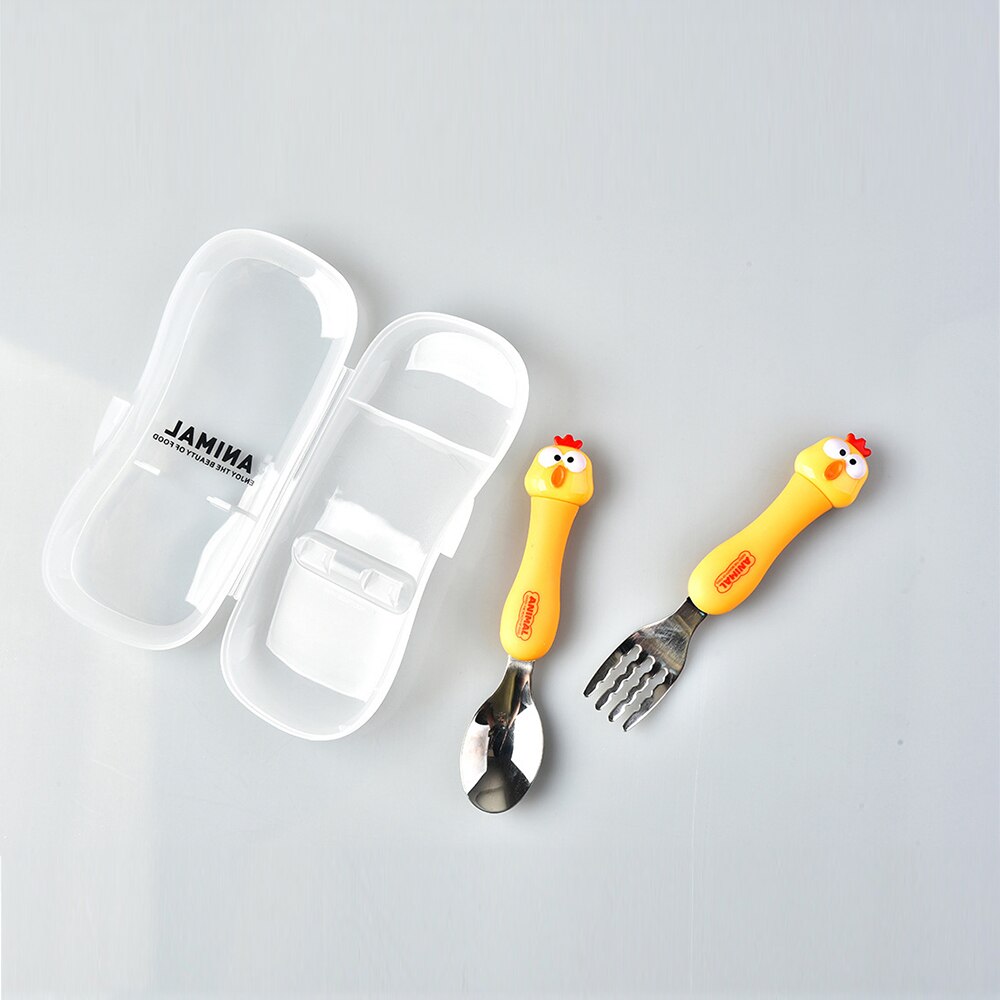 2pcs 304 Animal Stainless Steel Kids Spoon and Fork set Feeding Food Utensils Spoons Cartoon Theme Children Cutlery Tableware