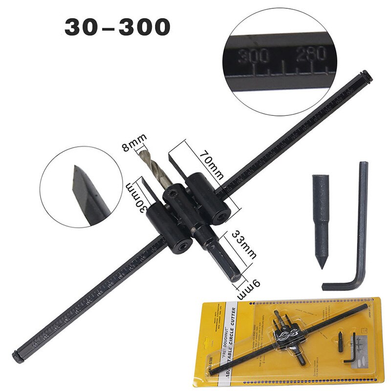 ZK30 30-120/200/300mm Adjustable Circle Hole Cutter Wood Drywall Drill Bit Saw Round Cutting Blade Aircraft Type DIY Tool: 30-300
