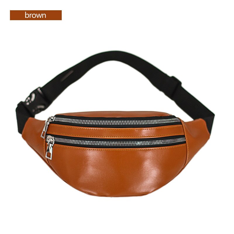 AIREEBAY Leather Waist bag For Women Fanny Pack Waterproof 3-Zipper Girls Bum Bag Travel Phone Pouch: 4278brown