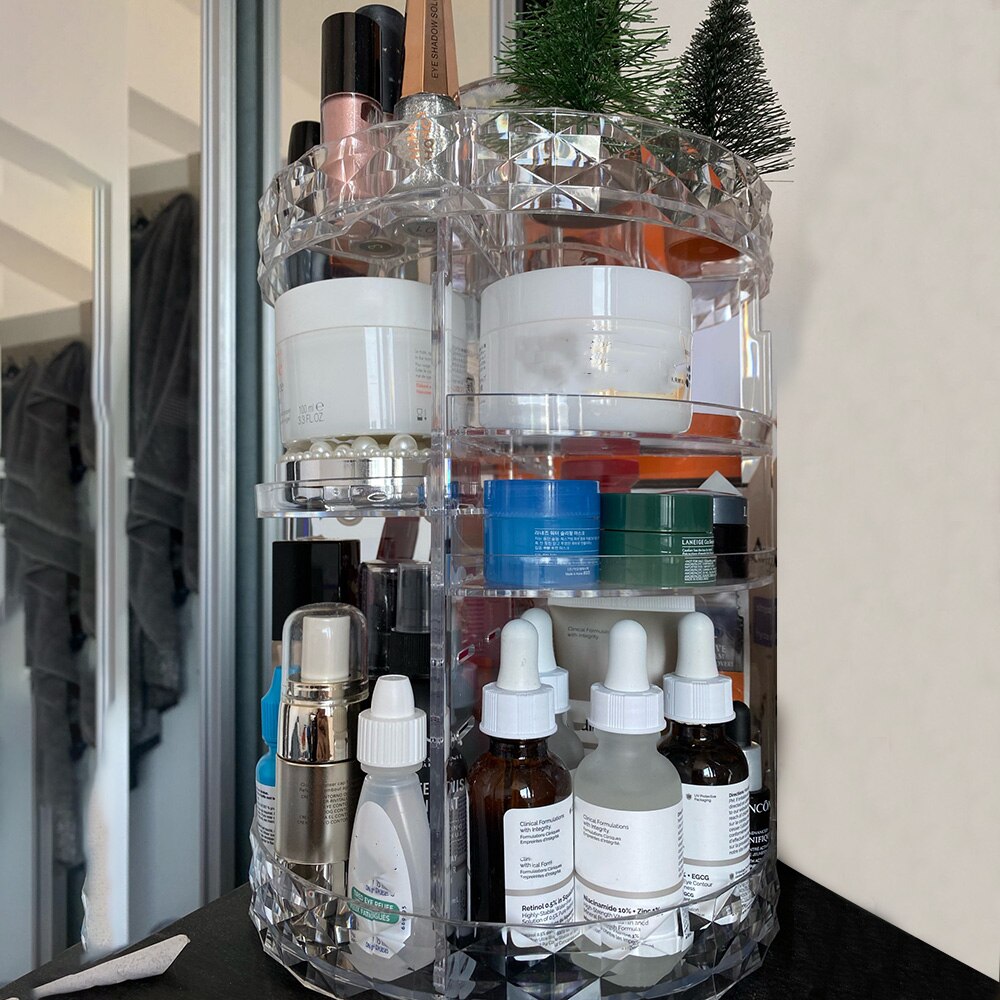 Rotating Makeup Organizer Detachable Cosmetic Storage Box Transparent Acrylic 360 Degree Rotation Multi-Function Rack
