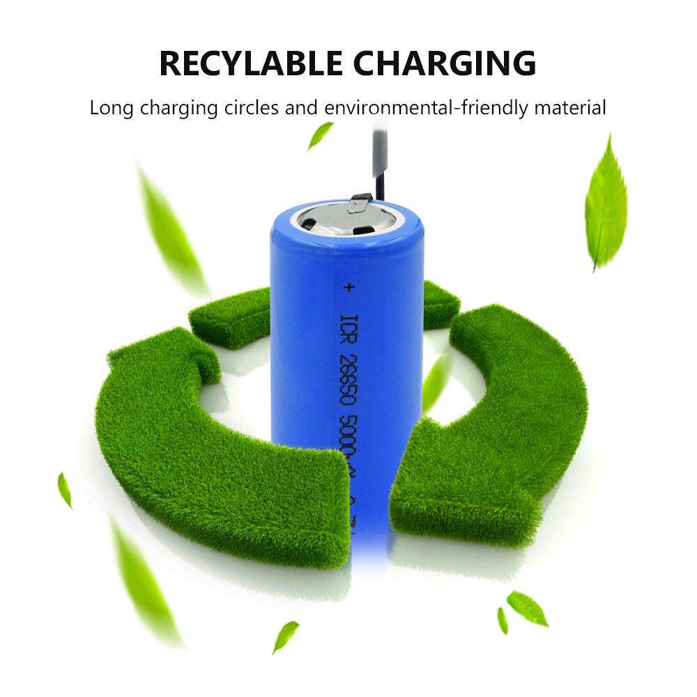 L'IC 26650 Modèle Batterie 3.7V Flat-top avec Fil 5000mAH Batterie Rechargeable Lithium-ion pour le Mini Ventilateur Torche 5000mah Cellule