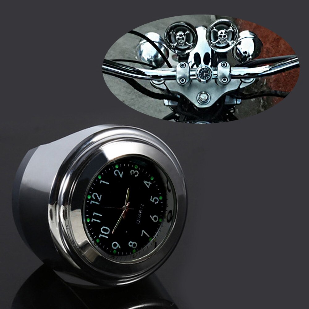 7/8 "Waterdichte Motorcycle Fietsstuur Mount Quartz Klok Horloge Aluminium Lichtgevende Klok Moto Accessoires Voor Harley Yamaha