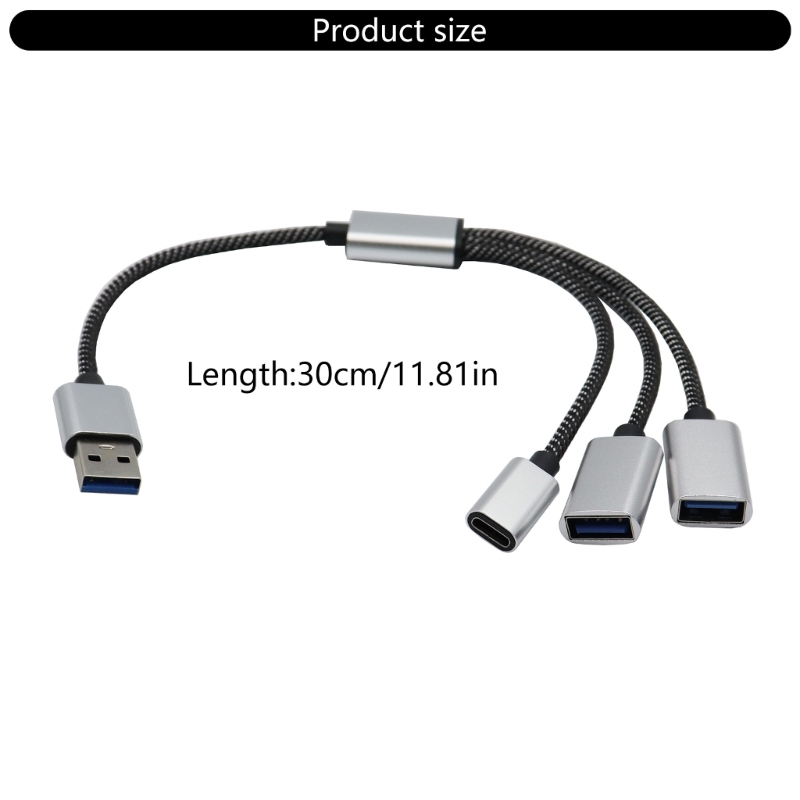 Cable divisor de alimentación USB 2,0, adaptador de 1 macho a 2 hembra con USB C para carga y sincronización de datos para ordenador portátil