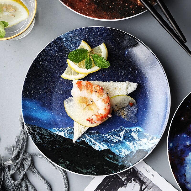 8 Inch Nordic Sterren Ronde Keramische Plaat Porselein Glazuur Diner Plaat Bone China Ontbijt Gebak Dessert Cake Fruit Gerechten Plaat