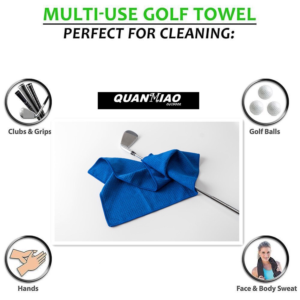 Toalla de Golf de algodón con patrón de Waffle, toallas de limpieza con mosquetón, gancho de microfibra, limpia palos, bolas, manos