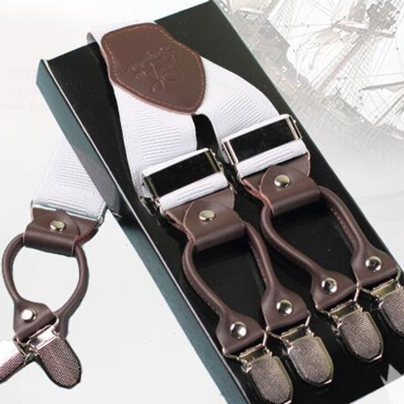 men&#39;s Suspender Elastic Leather 3.5 Cm Width Adjustable Elastic X Back Clips Men&#39;s Trousers Wedding Suspension 13 Colors