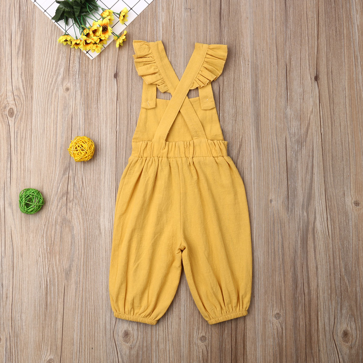 1-4 år unisex baby overalls ærmeløs knap baby bukser gul lilla børn bodysuit småbørn playsuit pige tøj sæt: Gul / 4t