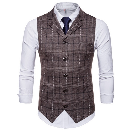SEENIMOE Mens Hochzeit Weste gestreift Plaid Formale Blazer westen lässig Einreiher V-ausschnitt M-4XL Männlichen Anzug Weste: MV28CO / XL