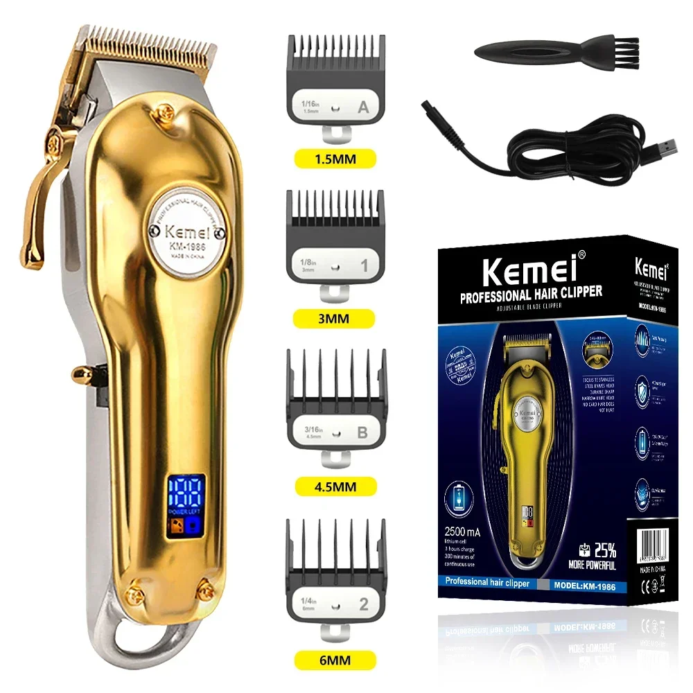 Kemei Hair Clipper KM-1986 Trimmer 9000 RPM Barber Hair Cutting Machine Digital Display Haircut Clipper for Men: black