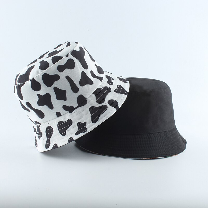 neue Koreanische Rosa Kuh Druck Eimer Hütte Frauen reversibel Angeln Kappe Bob Chapeau Herbst Sommer