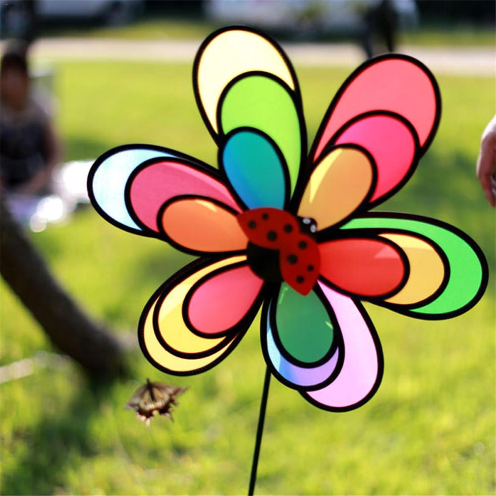 Moulin à vent roue arc-en-ciel coloré | Triple roue fleur, Spinner moulin à vent, moulin à vent, jardin cour décoration extérieure, jouets pour enfants,