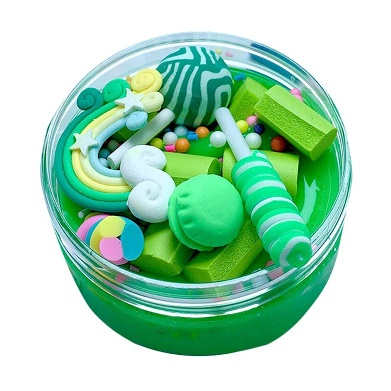 100ml Rainbow arcilla polimerica Charms Clear Slime Beautiful Color Lollipop Slime box Kids Relief Stress Toys brain game A40: green