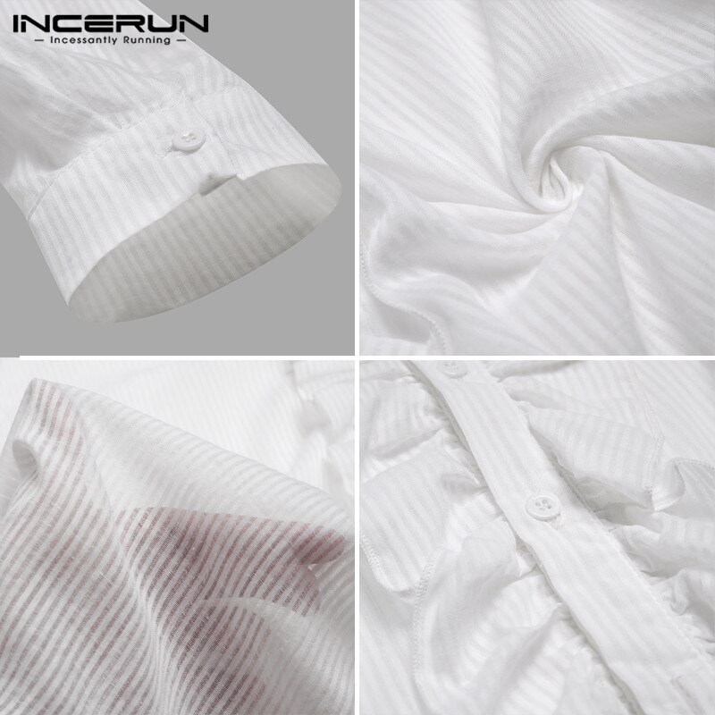 Incerun heren overhemd katoen 3/4 mouwen revers knoop podium bruiloft feest shirts merk effen kleur camisa