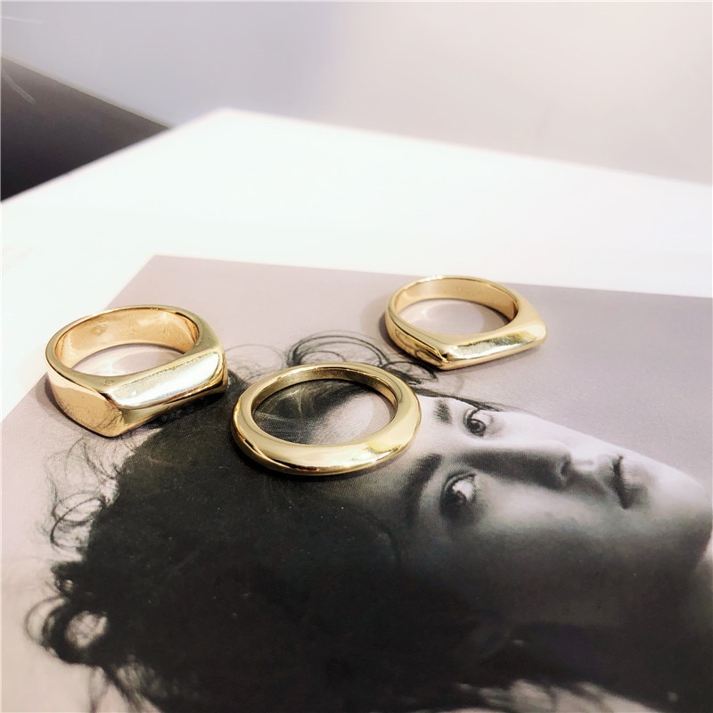 Mengjiqiao Vintage Ins Punk Onregelmatige Goud Kleur Metalen Ringen Voor Vrouwen Mid Finger Knuckle Ringen Eenvoudige Mode Ringen