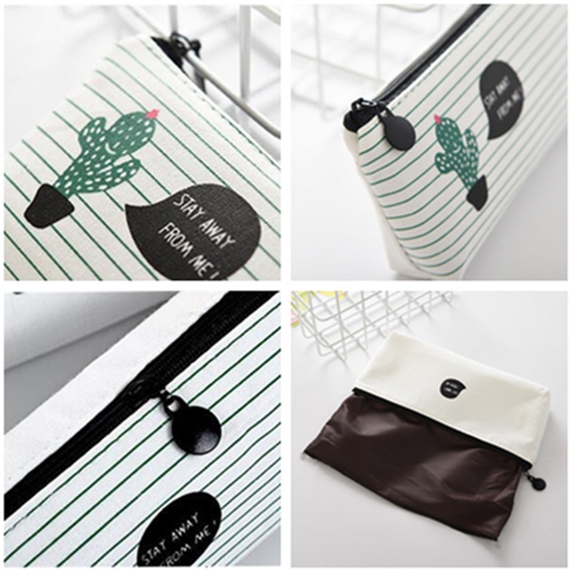 Fabric Canvas Cactus Pencil Case Cute School Pen Case Novelty Stationery Office Crayon Pencil Box Pen Bag Kawaii School Supplies