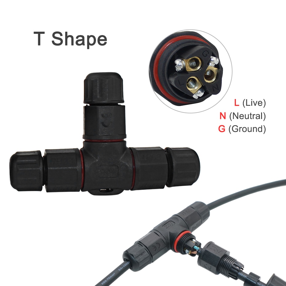 Ip68 vandtætte stik t-formet samledåse-stik 3 -benet 5-10mm -kabel ledningsmuffe-stik til udendørs led-lys