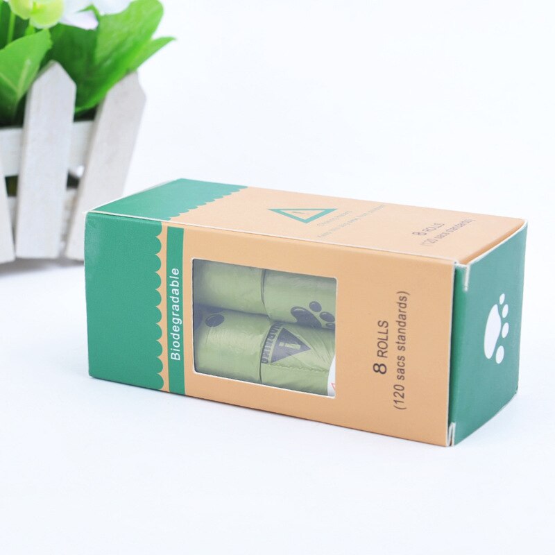 8 rolek/120 sztuk torba na odchody psa degradacja jednorazowy worek na śmieci karton odebrać torby toaletowe kot worki na śmieci odkryty czysty worek na śmieci: 8 rolls z pudełkiem