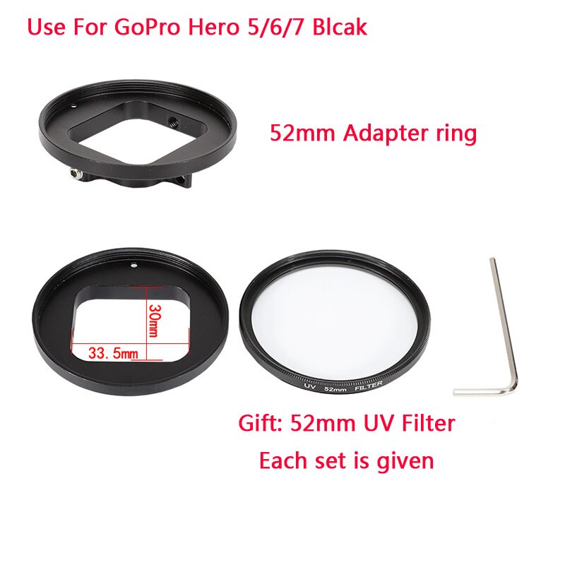 Juego de filtros para GoPro Hero 7, 6, 5, accesorios, lente estrella 52mm ND 4/8/16/ CPL/UV/MC/filtro de color rojo con anillo adaptador de tapa de lente