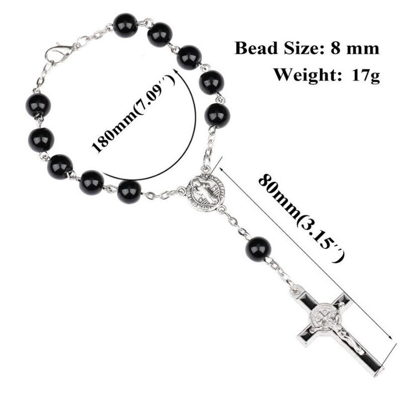 CR77 10pcs Vintage Black Beads Catholic One-Decade Rosary Glass St Benedict Connectors INRI Crucifix Bracelet Statement