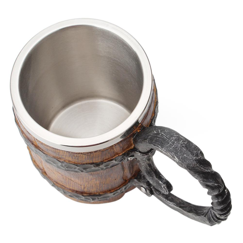 Chope à bière en bois brut 500ml, Double couche, isolée, verre à vin, Style Viking rétro