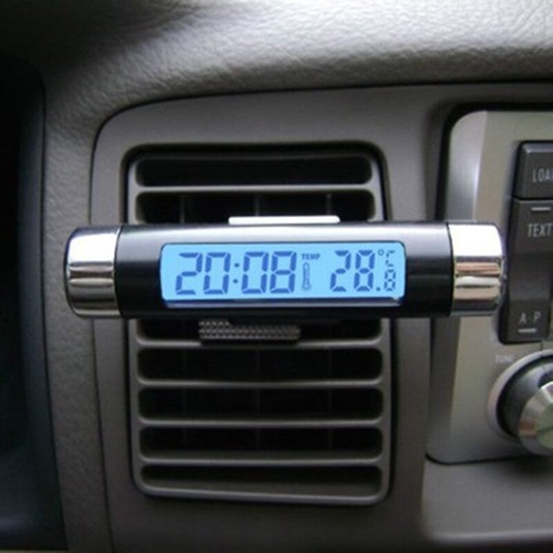 OBD2 Auto Accessoires Organizer 2 In 1 Digitale Thermometer Klok Auto Auto Lcd Clip-On Kalender Automotive Blauwe Achtergrondverlichting klok