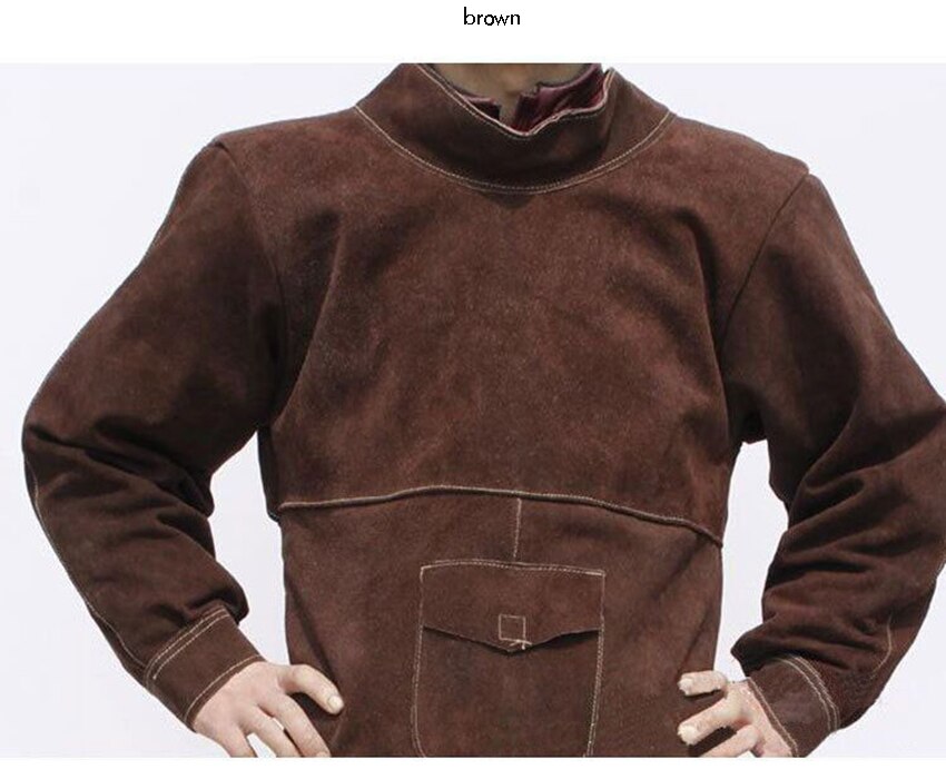 Giacca per saldatura in pelle-grembiule per saldatura resistente con maniche per saldatore, cinturino con fibbia regolabile, resistente al fuoco/al calore, XXL, XXXL: XXXL / marrone