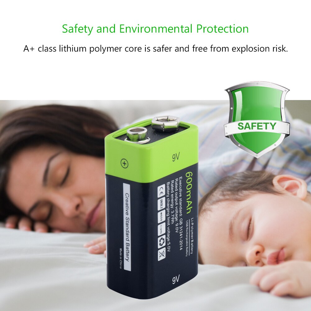 2x Oplaadbare 600Mah 9 V Lithium-polymeer Lipo Batterijen Usb Charger 9 Volt 48X25.6X16.9Cm li-Polymer Batterij Met Usb-kabel