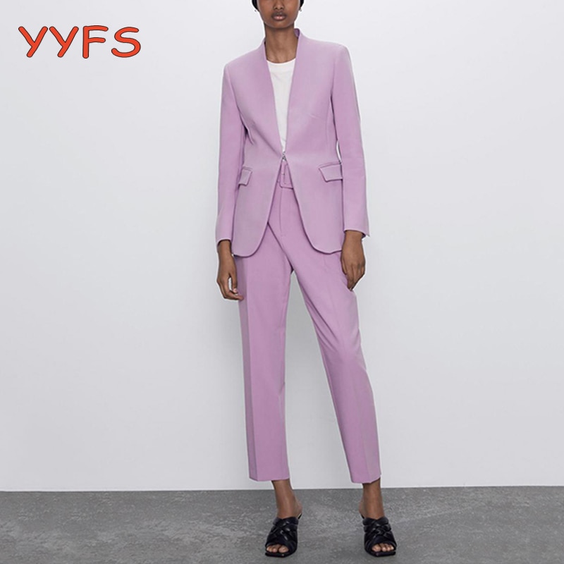 Purple Suits Women Office Ladies Work Blazer+Casual Pant Two Piece Set Female Business OL Costume Femme Pants Suit