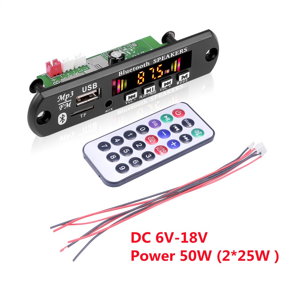 Vivavoce 50W amplificatore MP3 scheda di decodifica schermo a colori DC 12V Bluetooth V5.0 lettore MP3 per auto modulo di registrazione USB FM AUX Radio