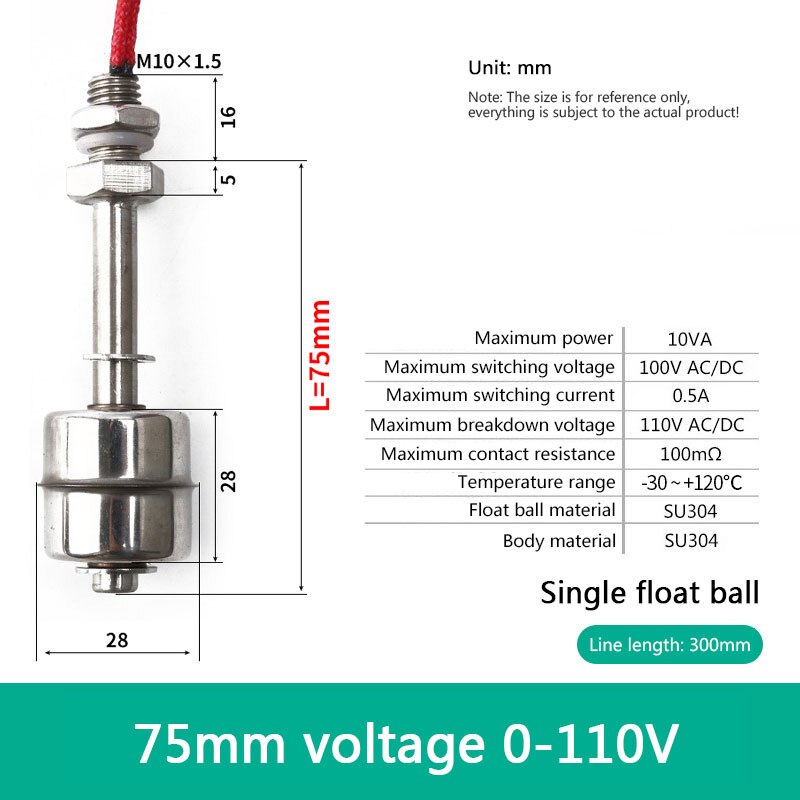 Magnetic Float Liquid Water Tank Level Sensor Water Level Sensor Tank Liquid Level Sensors Water Tank Level Monitor: 75MM110V
