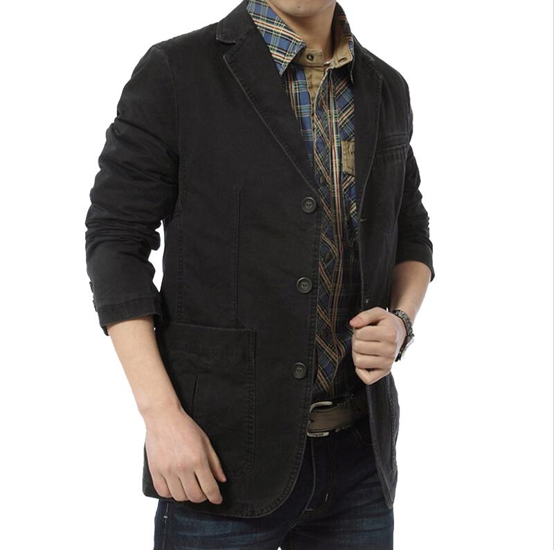 Blazer Men Casual Blazers Cotton Denim Parka Men's Slim Fit Jackets Army Green Khaki Large Size M-XXXL 4XL Outdoors Outwear Coat: Black / L