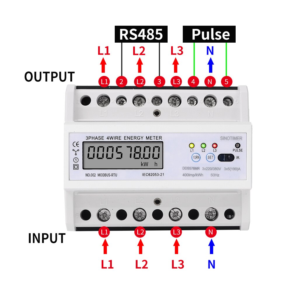 Three Phase 380V 100A RS485 Modbus Rtu Power Consumption Meter DIN Rail LCD Digital KWH Voltage Current Meter with Pulse Output