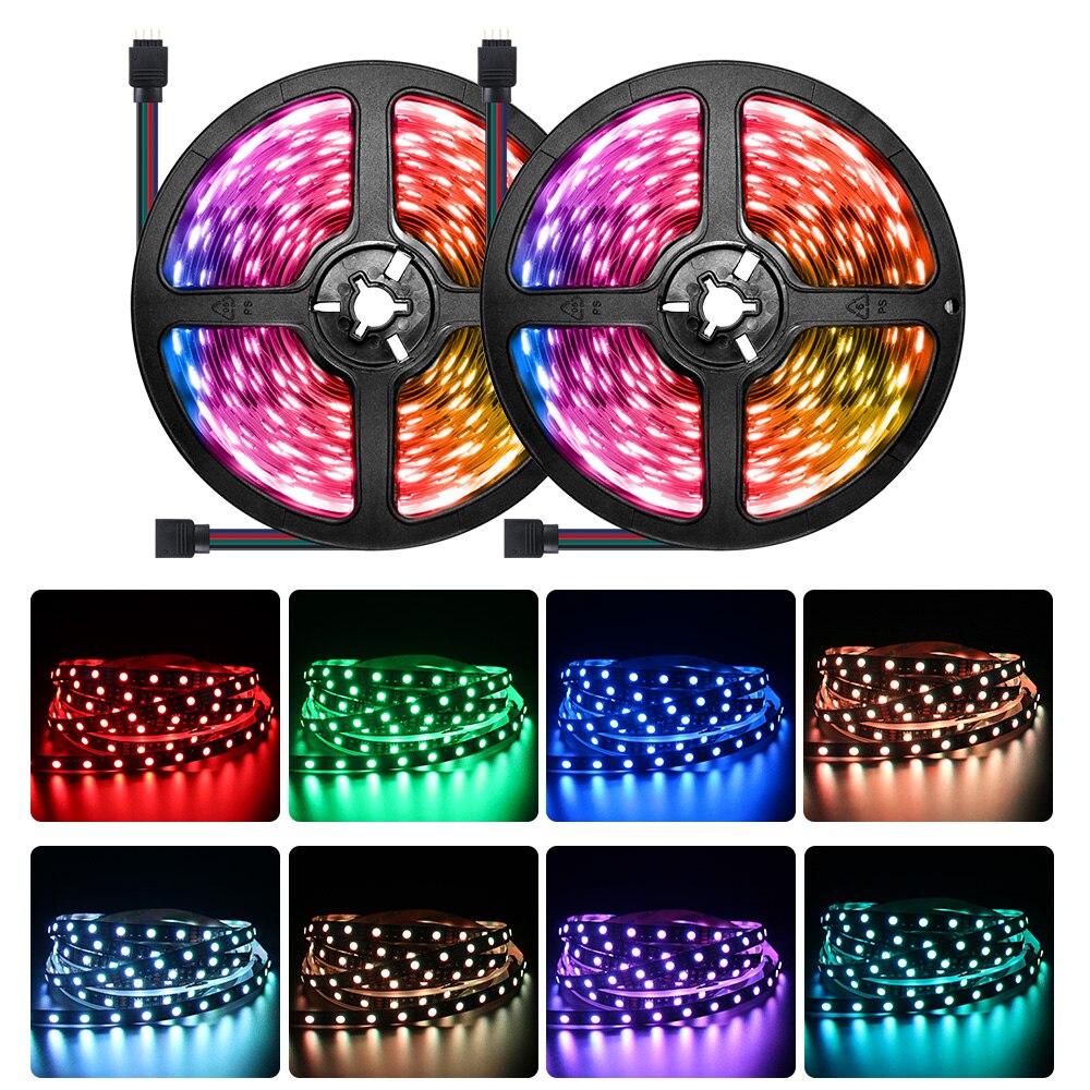 5050 RGB LED Strip Light Kit 10m Flexible Led Lighting Stripe Diode Music Remote Controller Power Adapter Set for Home Bar