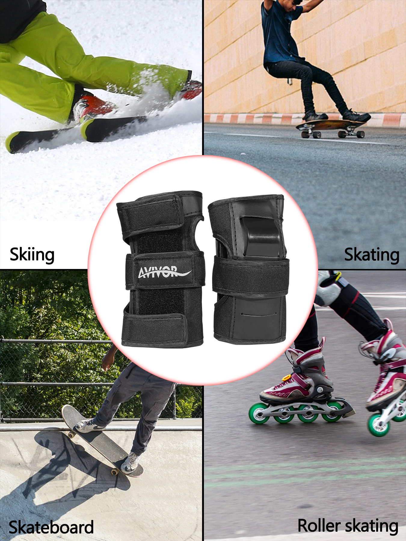 Avivor handledsskydd med optimerat skydd för skateboardåkning specialbelagd vaddering dubbla skenor trippelremmar herr damer