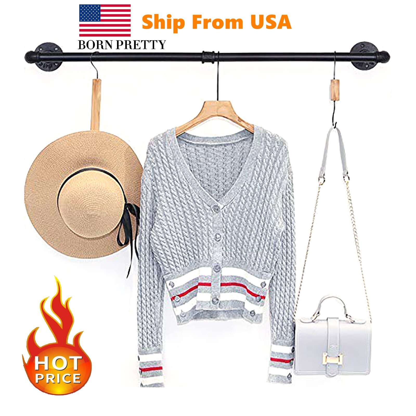 Industrial Pipe Clothing Rack Wall Mounted Clothes Rail Hanging Display Personality Wall Hanger