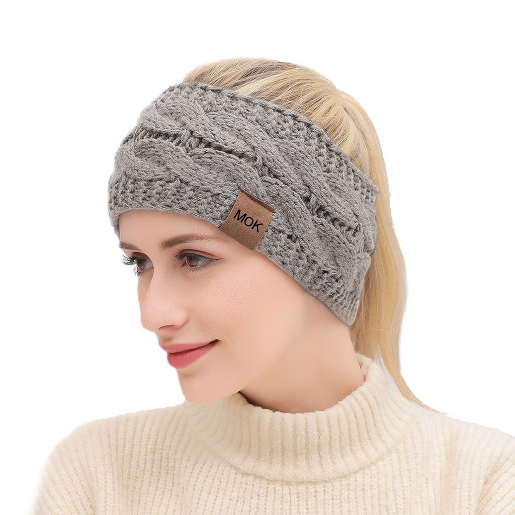 Diadema más cálida tejida para otoño e invierno, turbante deportivo para mujer, banda ancha de ganchillo, accesorios para el cabello: Gray 
