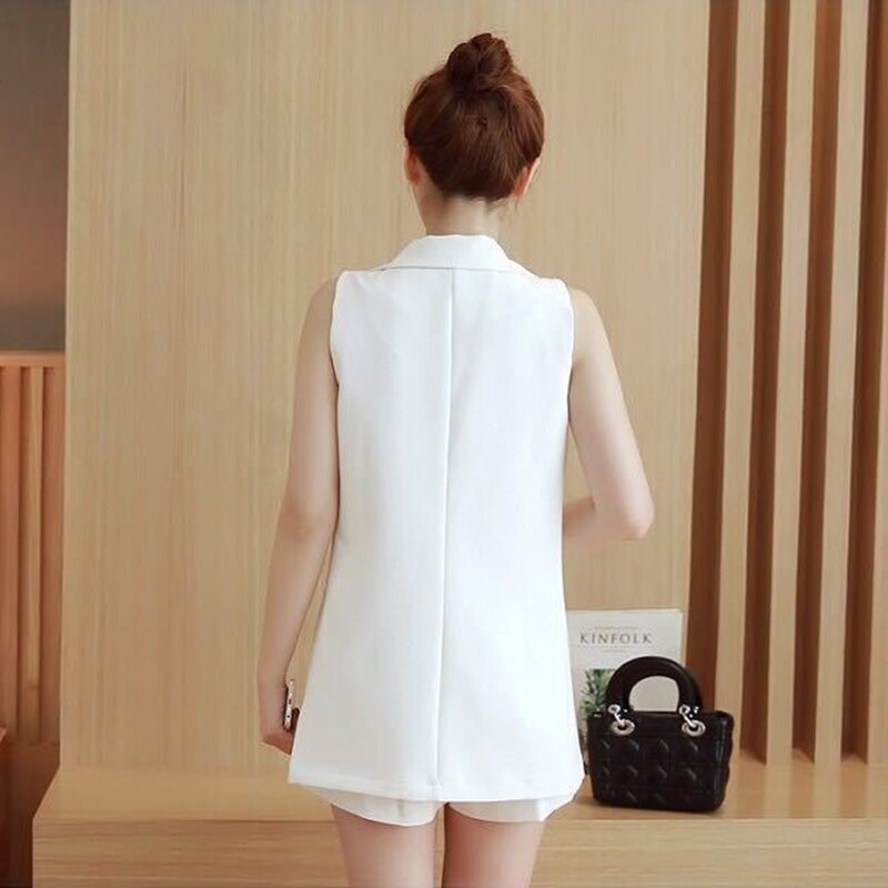 Vrouwen Vest 2022 Lente Zomer Vest Jas Mid-Lengte Dunne Pak Kraag Mouwloos Vest Jas Vrouwelijke wit Zwart