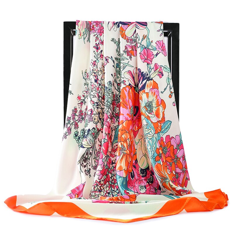 Tørkle silke sateng halsskjerf for kvinner print hijab skjerf kvinne 90*90cm firkantede sjal og wrap skjerf for dame