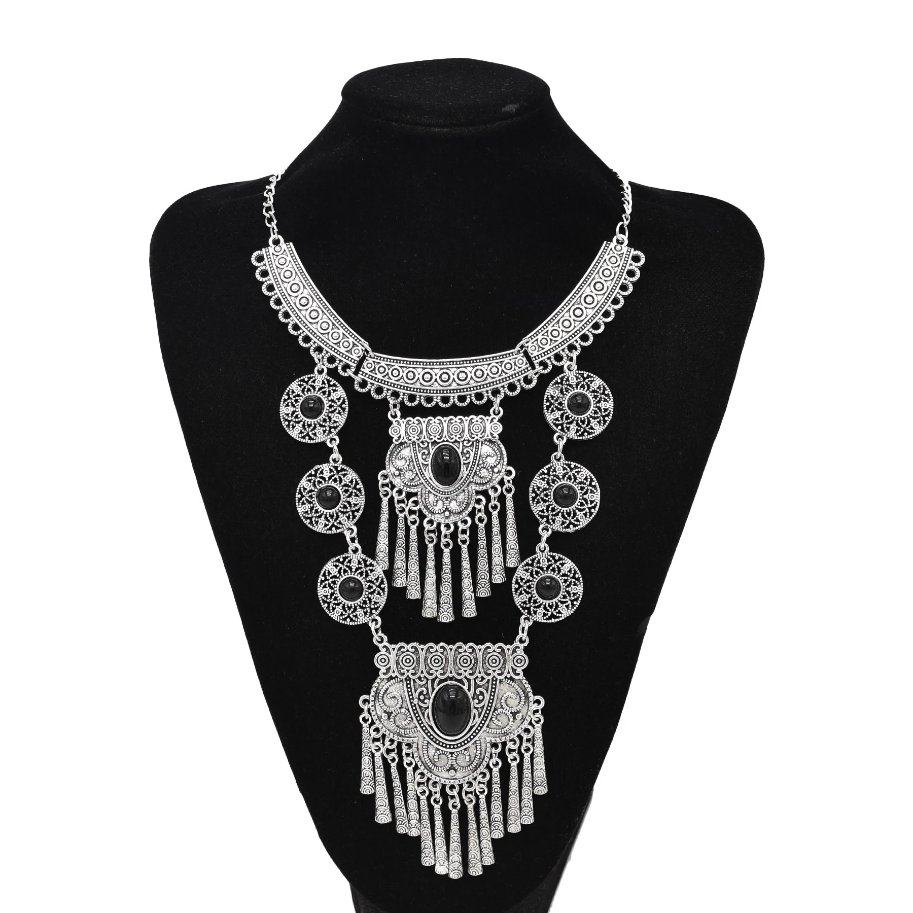 Gypsy Boehmian Hippie Kraag Kettingen voor Vrouwen Grote Dikke Tibetaans Zilveren Metalen Ketting Festival Turkse Partij Sieraden Cadeau
