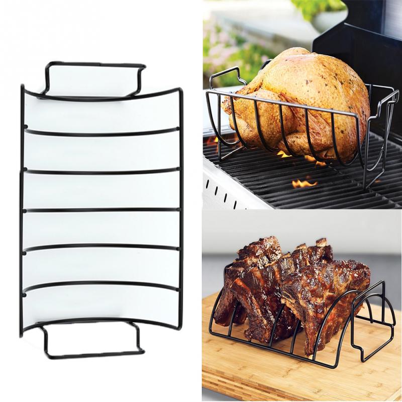 Rvs Rechtop Kip Steak Rack non-stick Bakken Kookgerei BBQ Rib Rack Barbecue Grillen BBQ Accessoires