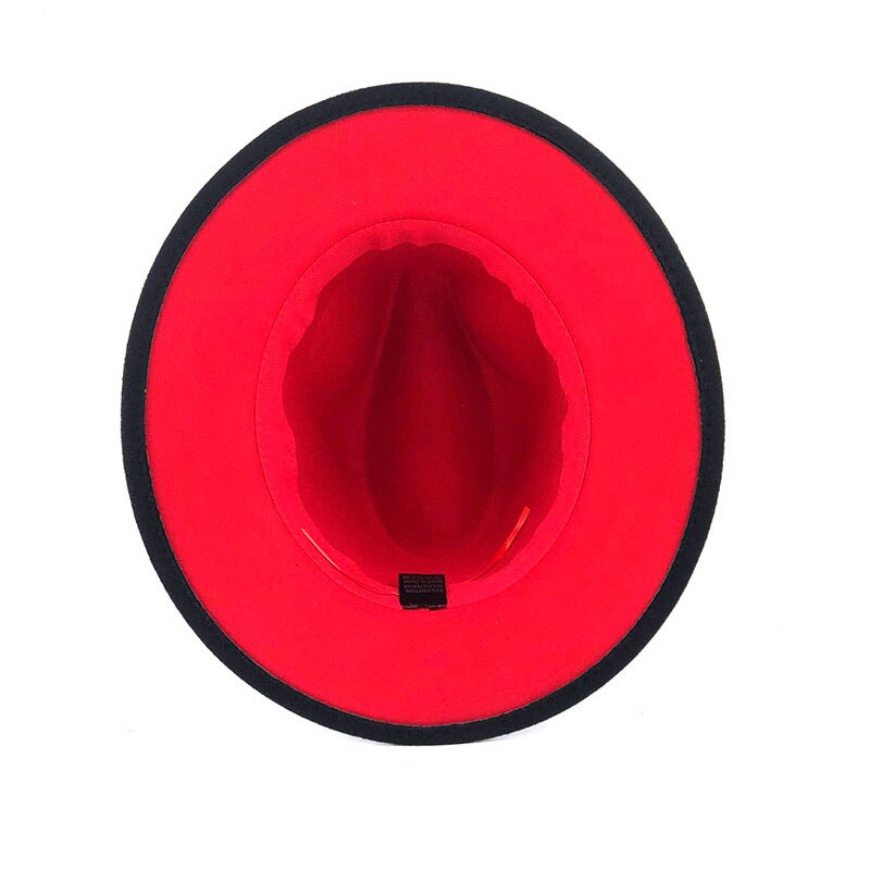 Unisex ydre sort indre rød uldfilt jazz fedora hatte med mænd kvinder bred rand panama trilby kasket 56-58-60cm