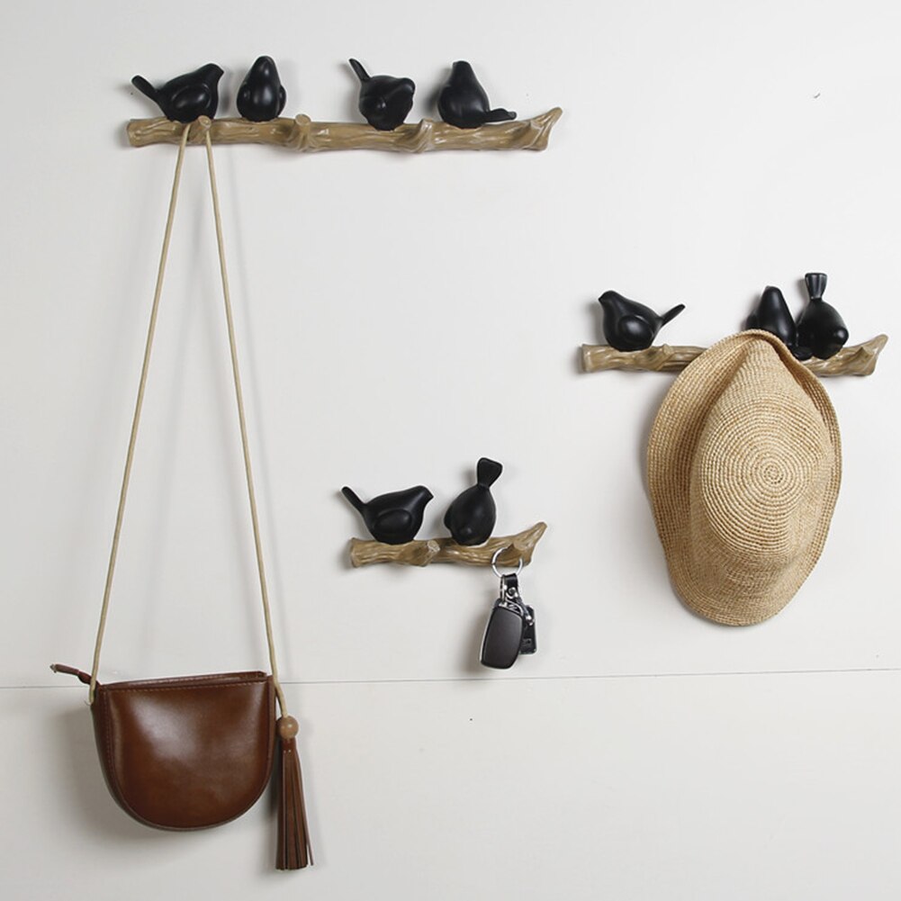 Wall Decorative Hooks Resin 2/3/4 Birds Door Hangers Wall Decorations Hooks Hat Scarf Key Hanger Hooks Wall Hanging Hooks