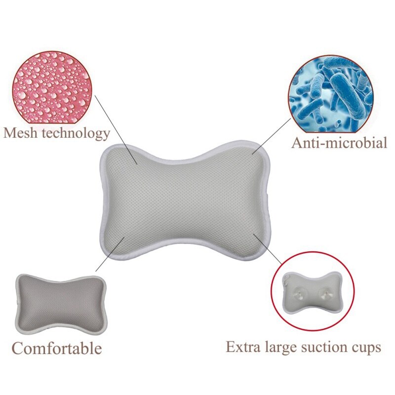 Best 3D Mesh Spa Bathtub Headrest Pillow with Suction Cups Non-Slip Cushion Bath Tub Spa Pillow for Neck Back Bathroom