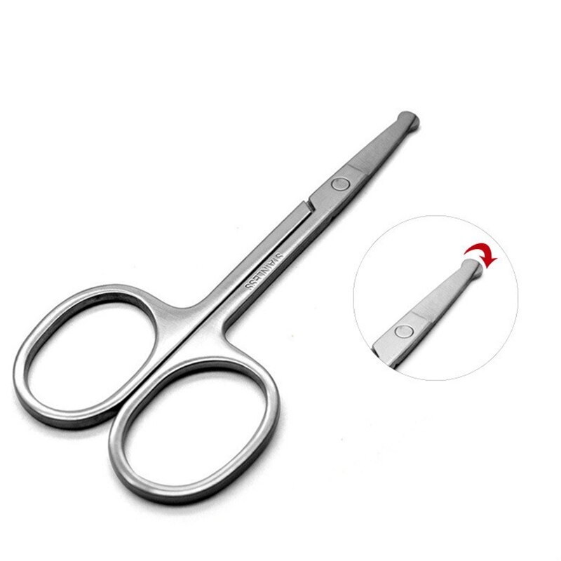 Acero inoxidable con tijeras de punta redonda para pelo, herramientas cosméticas curvadas para maquillaje
