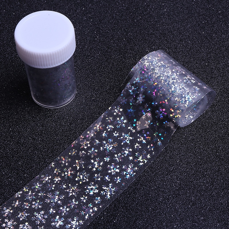 3D Nail Art Decoratie Decals Mode Vrouwen Transfer Water Slide Glitter Stickers Holografische Kerst Zilveren Sneeuwvlokken