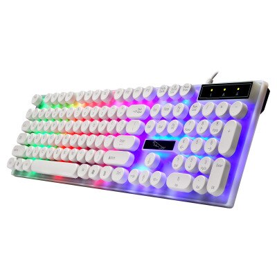 Rgb-toetsenbord met led-achtergrondverlichting, waterdicht, bedraad toetsenbord en muis, geschikt voor pc, laptop, gamingtoetsenbord, bedraad toetsenbord met ronde toetsenkap.: Witte ronde dop