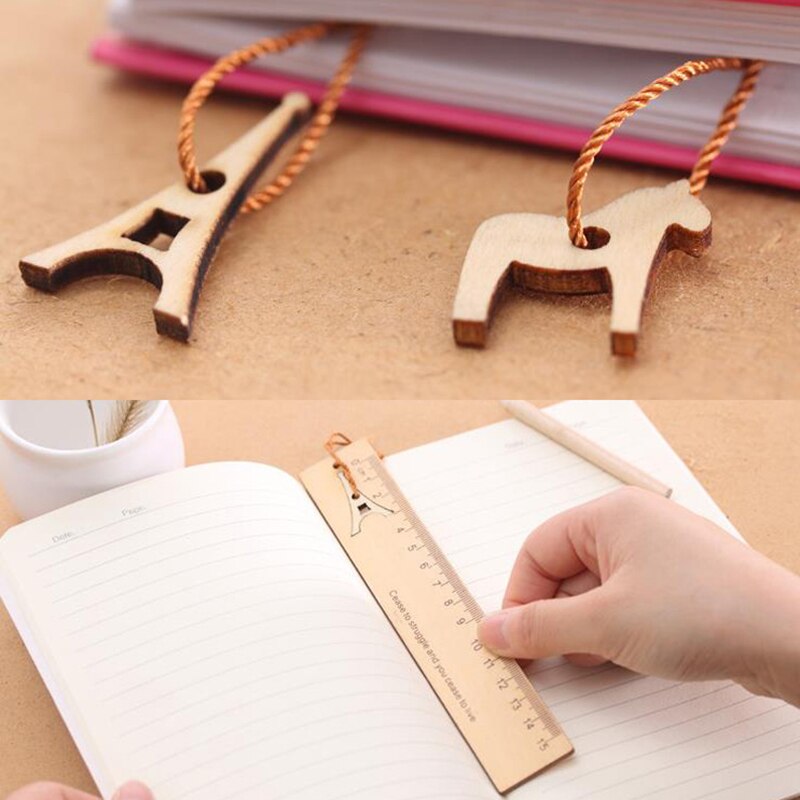 12cm Straight Ruler Bookmarks Retro Wood Ruler Drawing Learning Measuring Tool